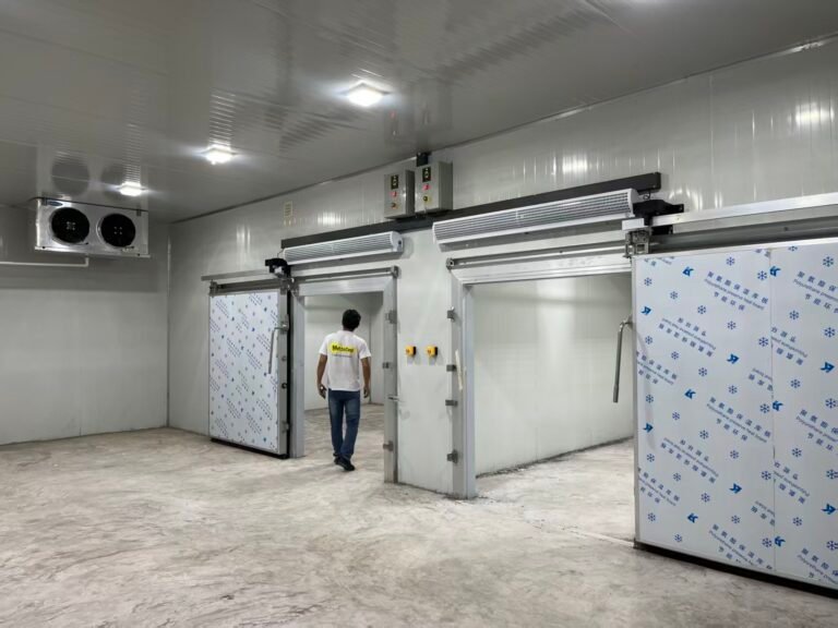 Insulated cold-room doors and evaporators at a refrigeration installation