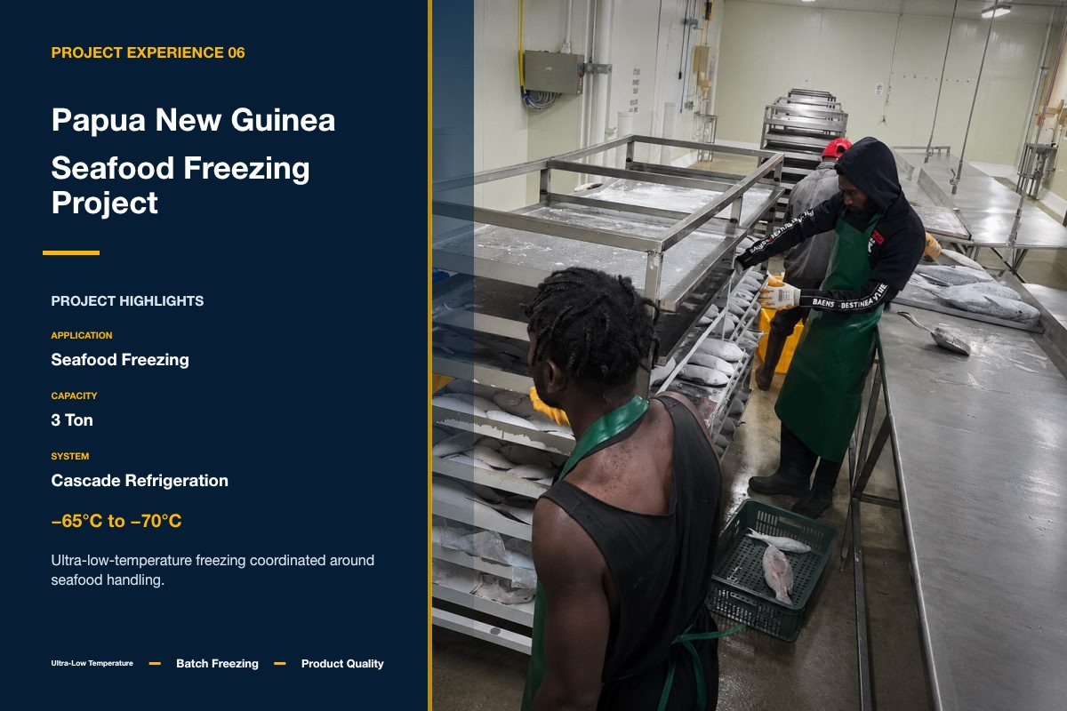 Papua New Guinea seafood cold storage and freezing project with reciprocating cascade refrigeration unit